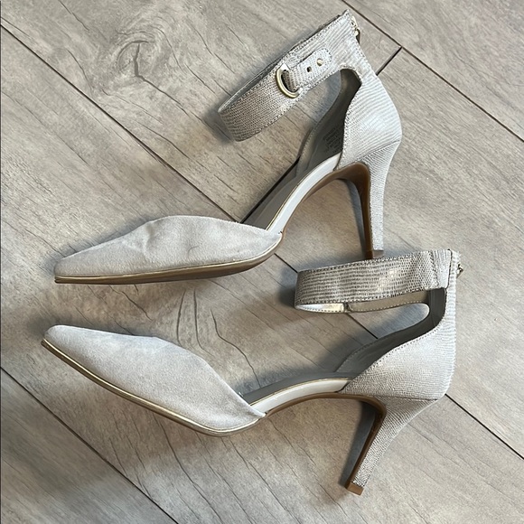 Ankle Strap Vegan Suede Gray Women's Heels, 7.5 - Picture 6 of 11